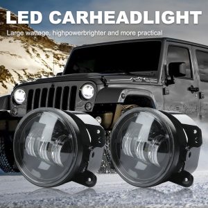 1 4.0" LED fog lights for Jeep Wrangler, high lumen output, IP68 waterproof, plug & play.