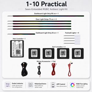 10-in-1 Practical seam-embedded RGBIC ambient light kit components 10-in-1 Practical seam-embedded RGBIC ambient light kit components