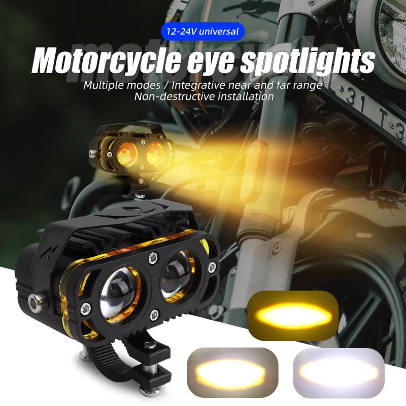 12v-24v-motorcycle-led-lens-spotlight-with-dual-color-high-low-beam-01 12V-24V Motorcycle LED Lens Spotlight with Dual Color High Low Beam