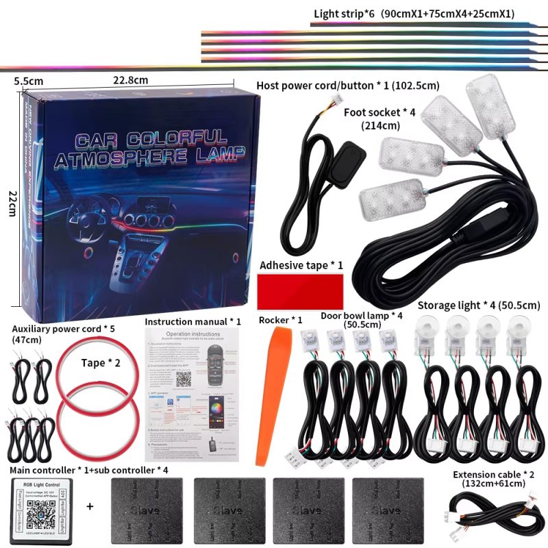 18-in-1-rgb-64-color-car-interior-ambient-light-kit-with-acrylic-strip-02 18-in-1 RGB 64-Color Car Interior Ambient Light Kit with Acrylic Strips