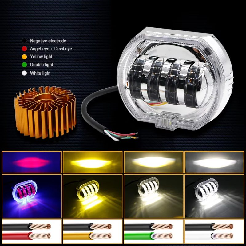 2.5 Inch 16W Motorcycle LED Projector Headlight with DRL Demon Eyes