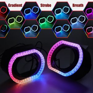 2 5 Inch Black Square Rgb Chasing Angel Eye Shroud Lighting Modes 2.5 inch black square RGB chasing angel eye shroud lighting modes
