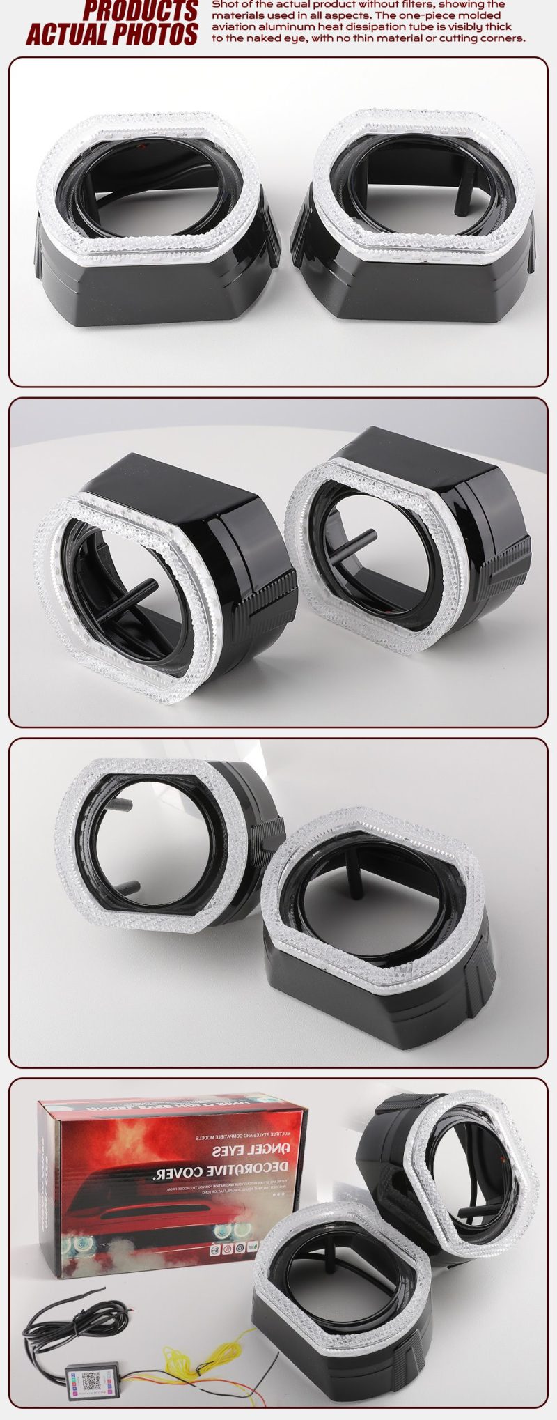 2 5 Inch Black Square Rgb Chasing Angel Eye Shroud Package 2.5 inch black square RGB chasing angel eye shroud product views and package