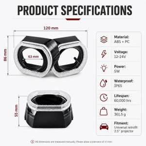 2 5 Inch Black Square Rgb Chasing Angel Eye Shroud Specifications 2.5 inch black square RGB chasing 5D angel eye shroud dimensions and specifications