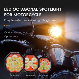 3-8 Lens Octagonal Motorcycle LED Spotlight High Low Beam