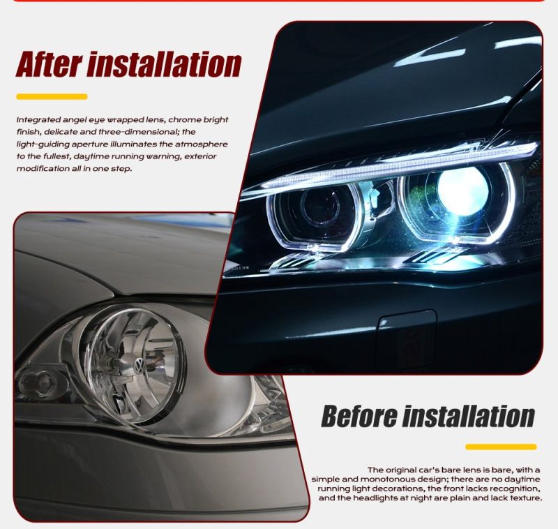 3 Inch Black Square Rgb Chasing Angel Eye Shroud Before After Before and after installation effect for 3 inch black square angel eye projector shrouds