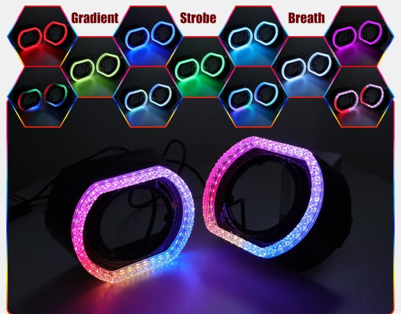 3 Inch Black Square Rgb Chasing Angel Eye Shroud Lighting Modes Black square RGB chasing angel eye shroud lighting modes