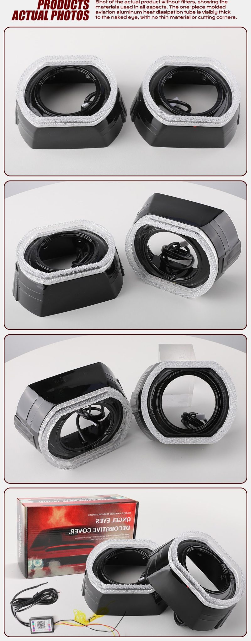 3 Inch Black Square Rgb Chasing Angel Eye Shroud Package 3 inch black square RGB chasing angel eye shroud product views and package