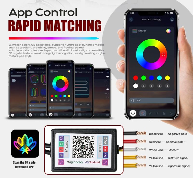 App control for RGB chasing 5D angel eye projector lens shrouds