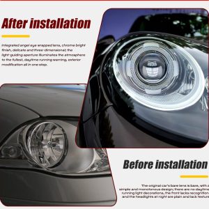 Before and after installation effect for 3 inch silver round angel eye projector shrouds