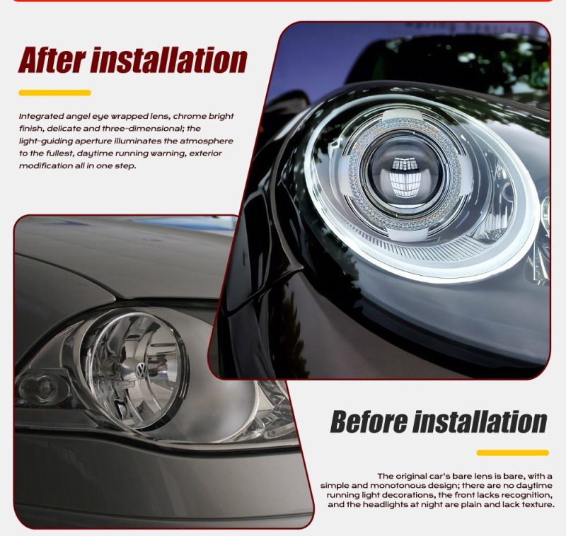 Before and after installation effect for 3 inch silver round angel eye projector shrouds