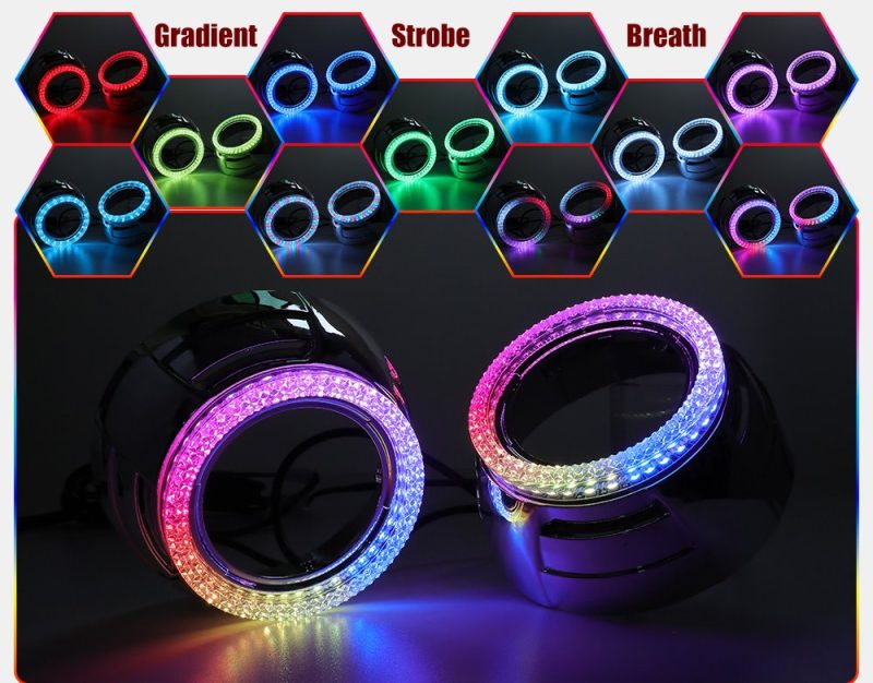 RGB chasing angel eye shroud lighting modes including gradient strobe and breath