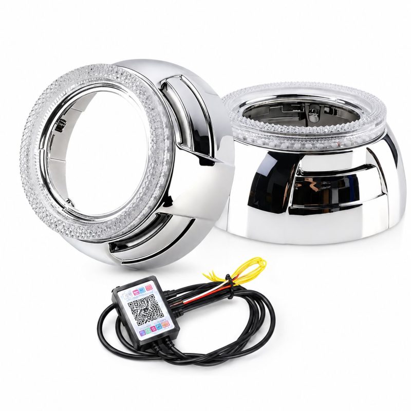3 inch silver round RGB chasing 5D angel eye projector lens shroud with controller