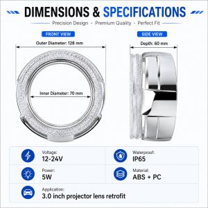 3 inch silver round RGB chasing 5D angel eye shroud dimensions and specifications