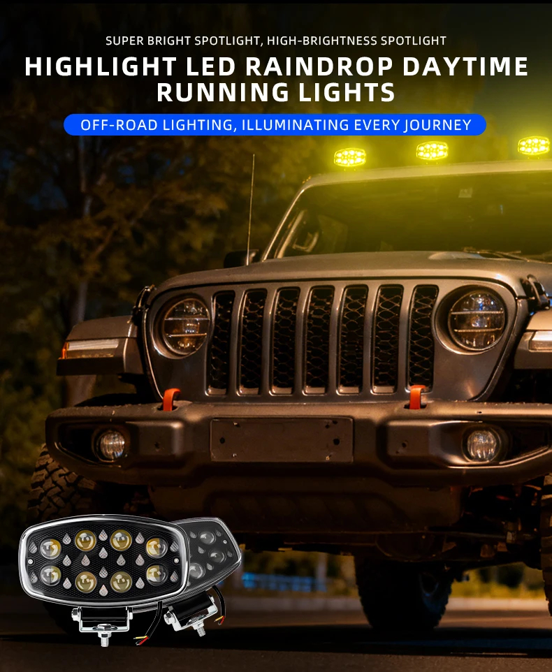 60W Water Drop LED Work Light with 8-Lens Dual Color Spotlight