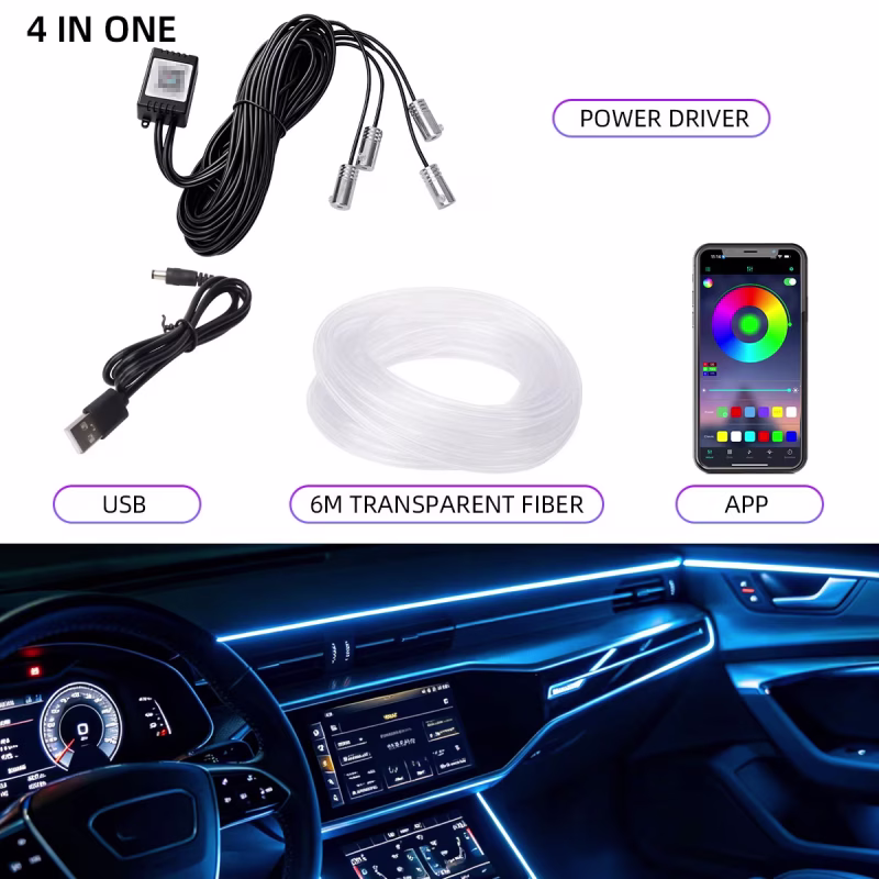 6M RGB Fiber Optic Car Interior Ambient Light Strip