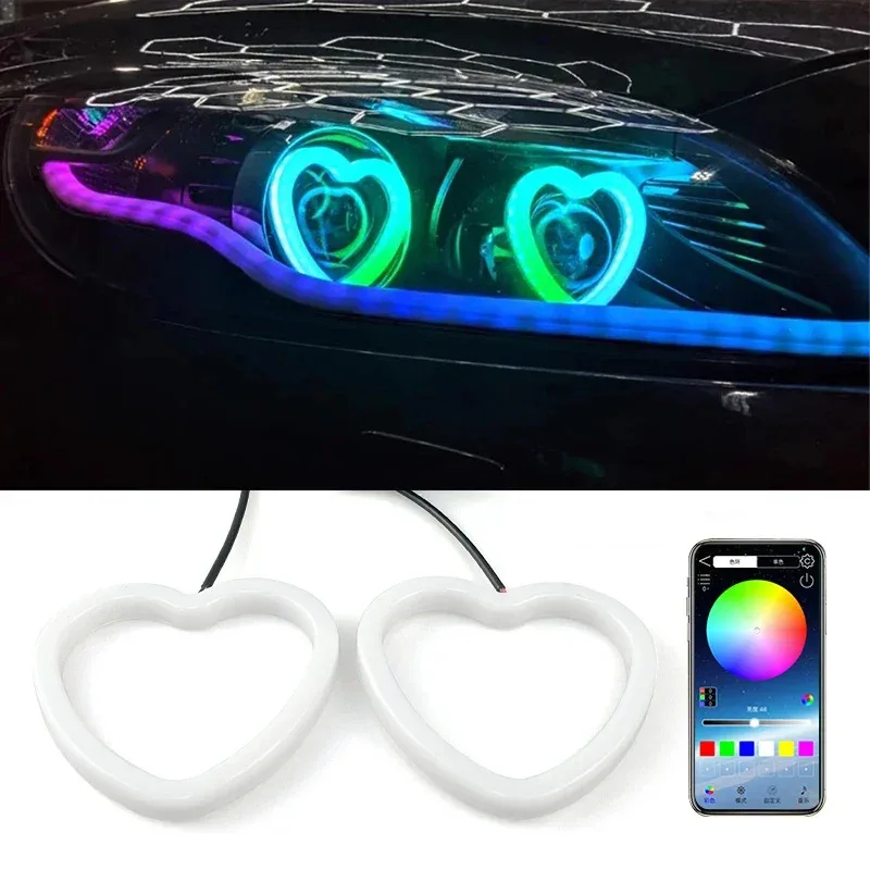 Heart Shape RGB Cotton LED Angel Eye Halo Rings for Car and Motorcycle - Detail 01