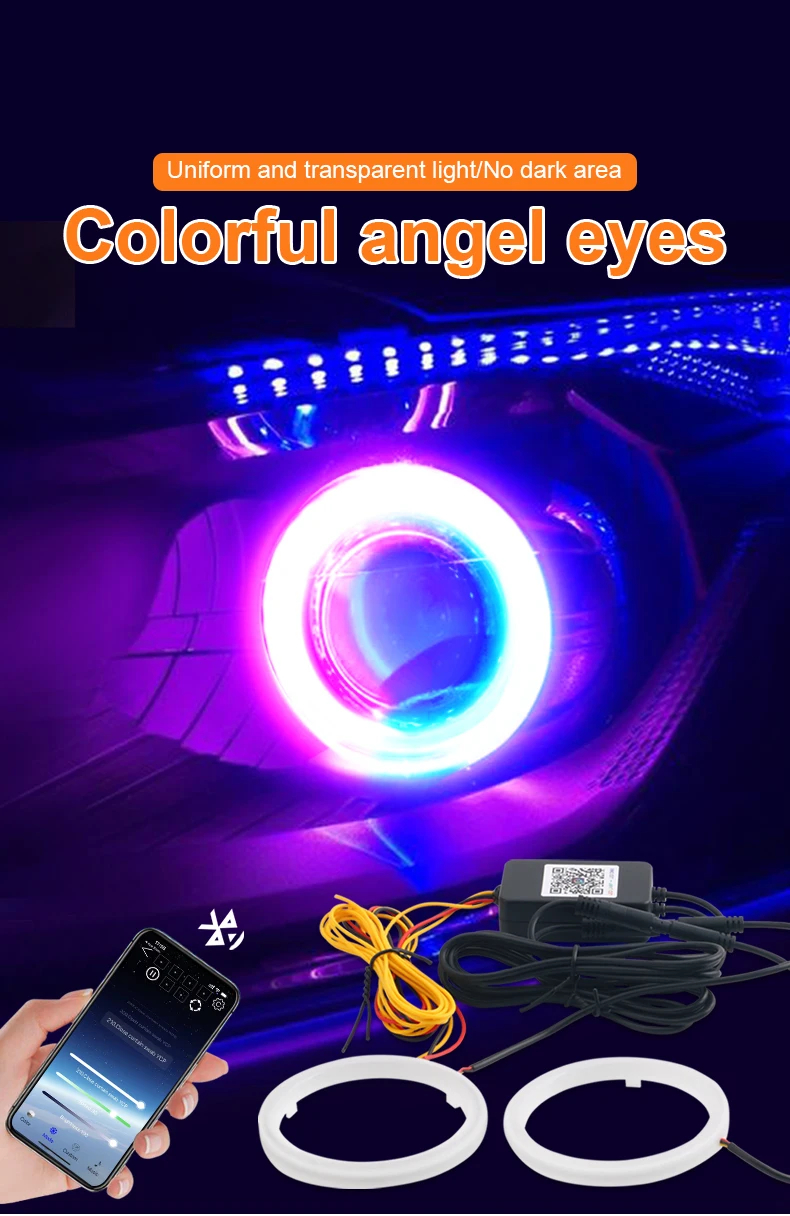 RGB Angel Eye Halo Rings with Turn Signal and Bluetooth App Control - Detail 01