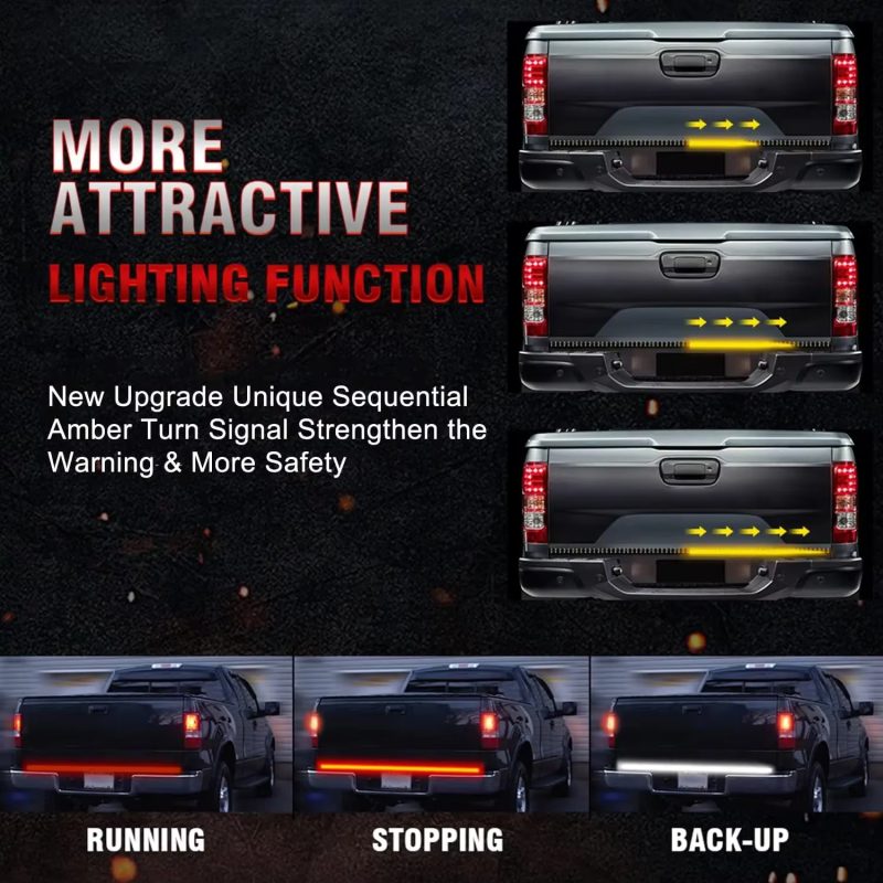 Pickup Truck Triple Row Tailgate Light Bar with Brake Reverse Turn Signal - Main 02 Pickup Truck Triple Row Tailgate Light Bar with Brake Reverse Turn Signal - Main 02