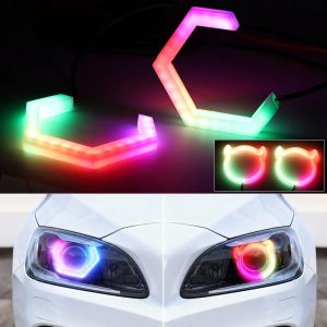 Hexagon RGB LED Halo Rings for Headlight Retrofit, Bluetooth App Control