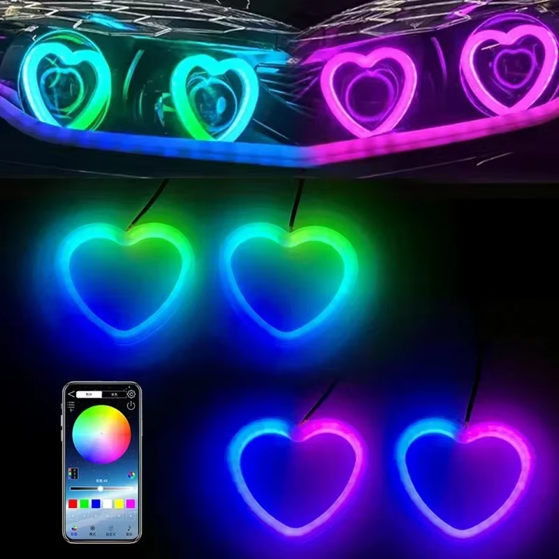 Heart Shape RGB Cotton LED Angel Eye Halo Rings for Car and Motorcycle - Main 03