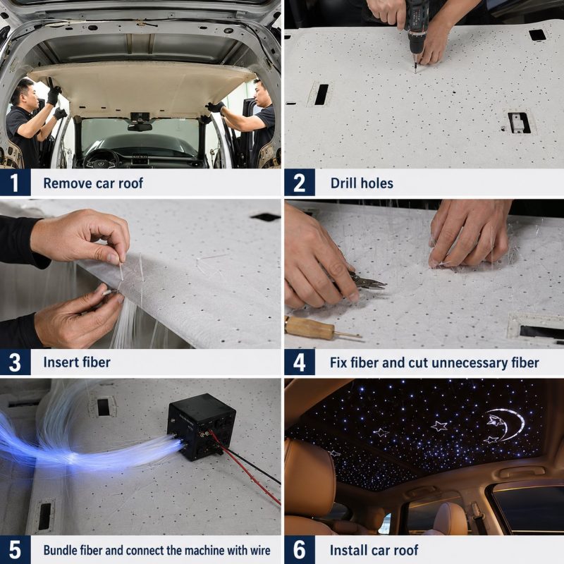 Car roof starry sky fiber optic ambient light installation process