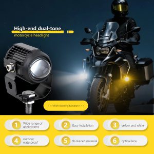 Mini Dual Color Motorcycle Auxiliary Spotlight for Headlight Fog Light