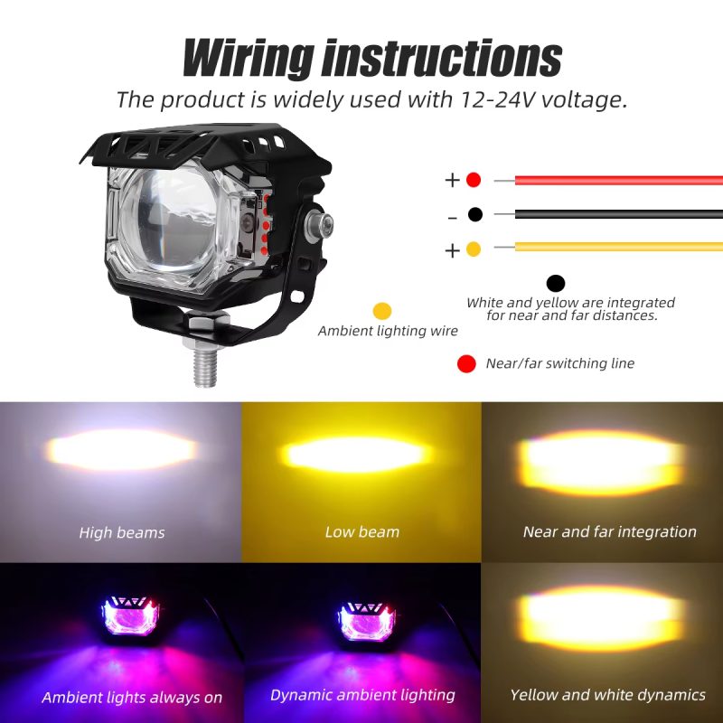 motorcycle-led-lens-auxiliary-spotlight-dual-color-high-low-beam-02 Motorcycle LED Lens Auxiliary Spotlight Dual Color High Low Beam