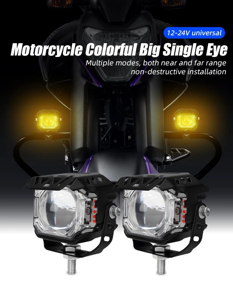 motorcycle-led-lens-auxiliary-spotlight-dual-color-high-low-beam-06 Motorcycle LED Lens Auxiliary Spotlight Dual Color High Low Beam
