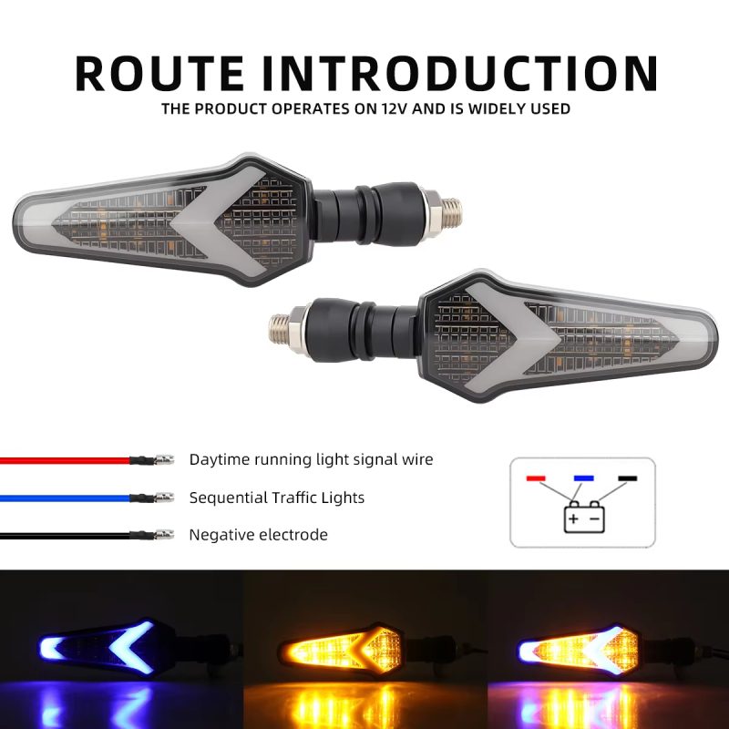Motorcycle Water Flowing LED Turn Signal Lights Dual Color Indicator