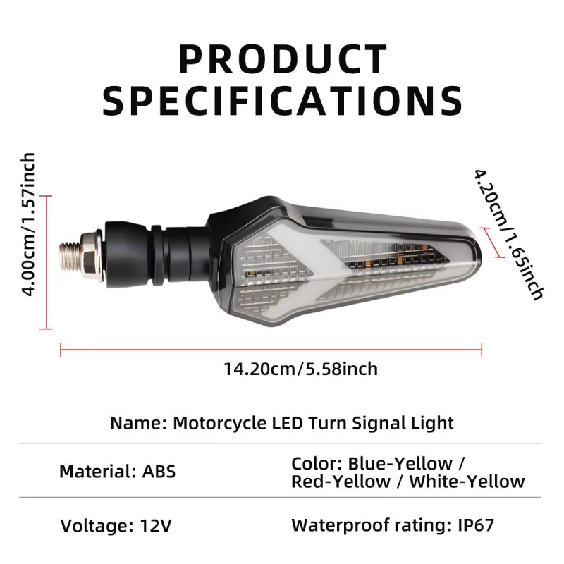 Motorcycle Water Flowing LED Turn Signal Lights Dual Color Indicator