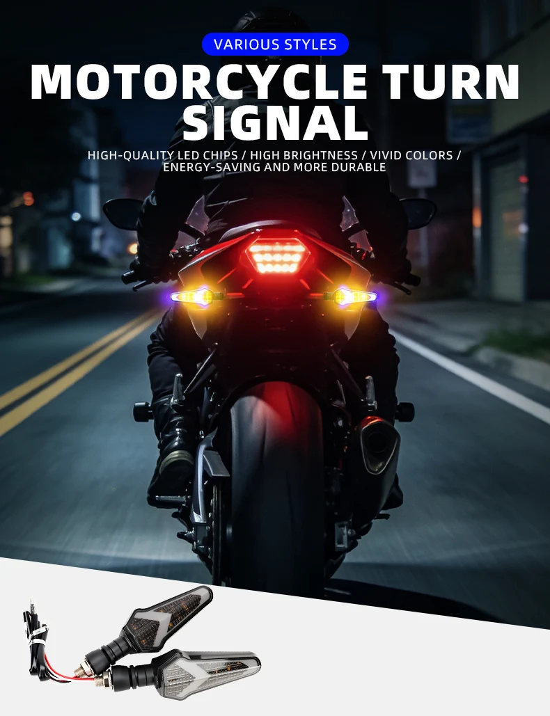 Motorcycle Water Flowing LED Turn Signal Lights Dual Color Indicator
