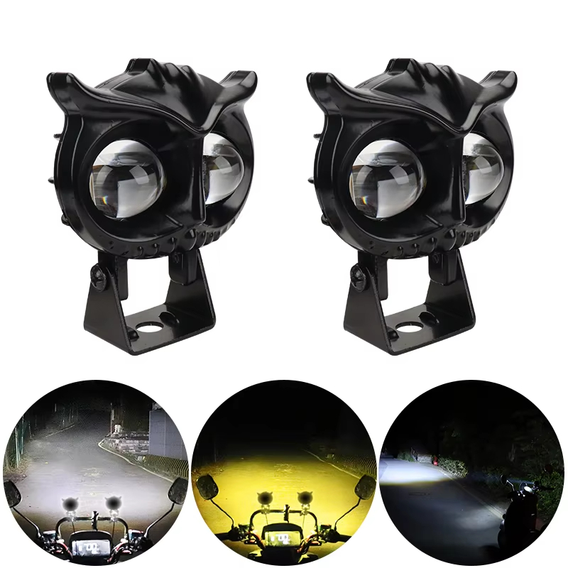 Owl Shape Motorcycle LED Lens Spotlight with White / Yellow High Low Beam