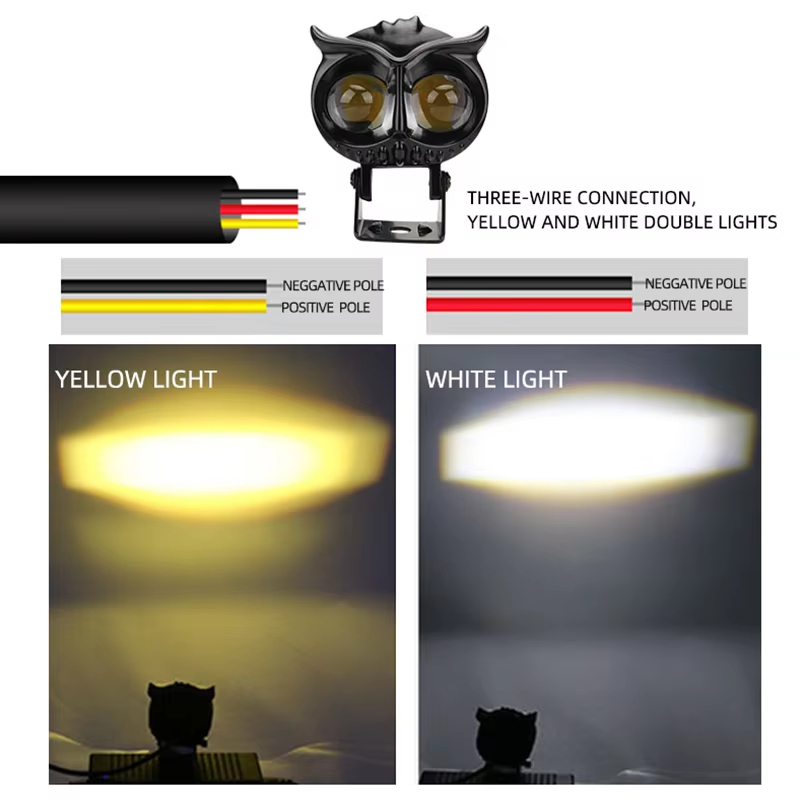 Owl Shape Motorcycle LED Lens Spotlight with White / Yellow High Low Beam