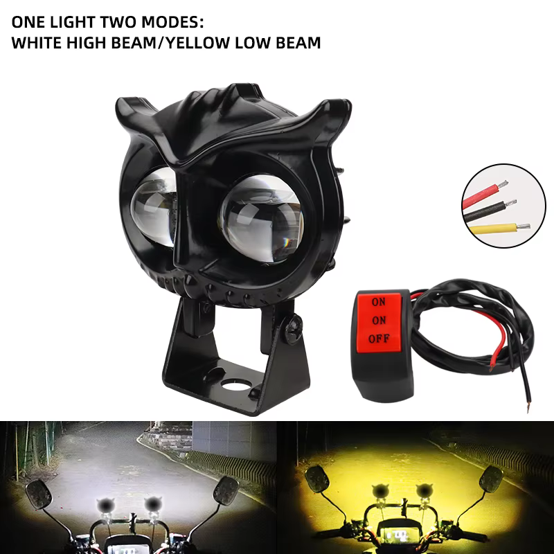 Owl Shape Motorcycle LED Lens Spotlight with White / Yellow High Low Beam