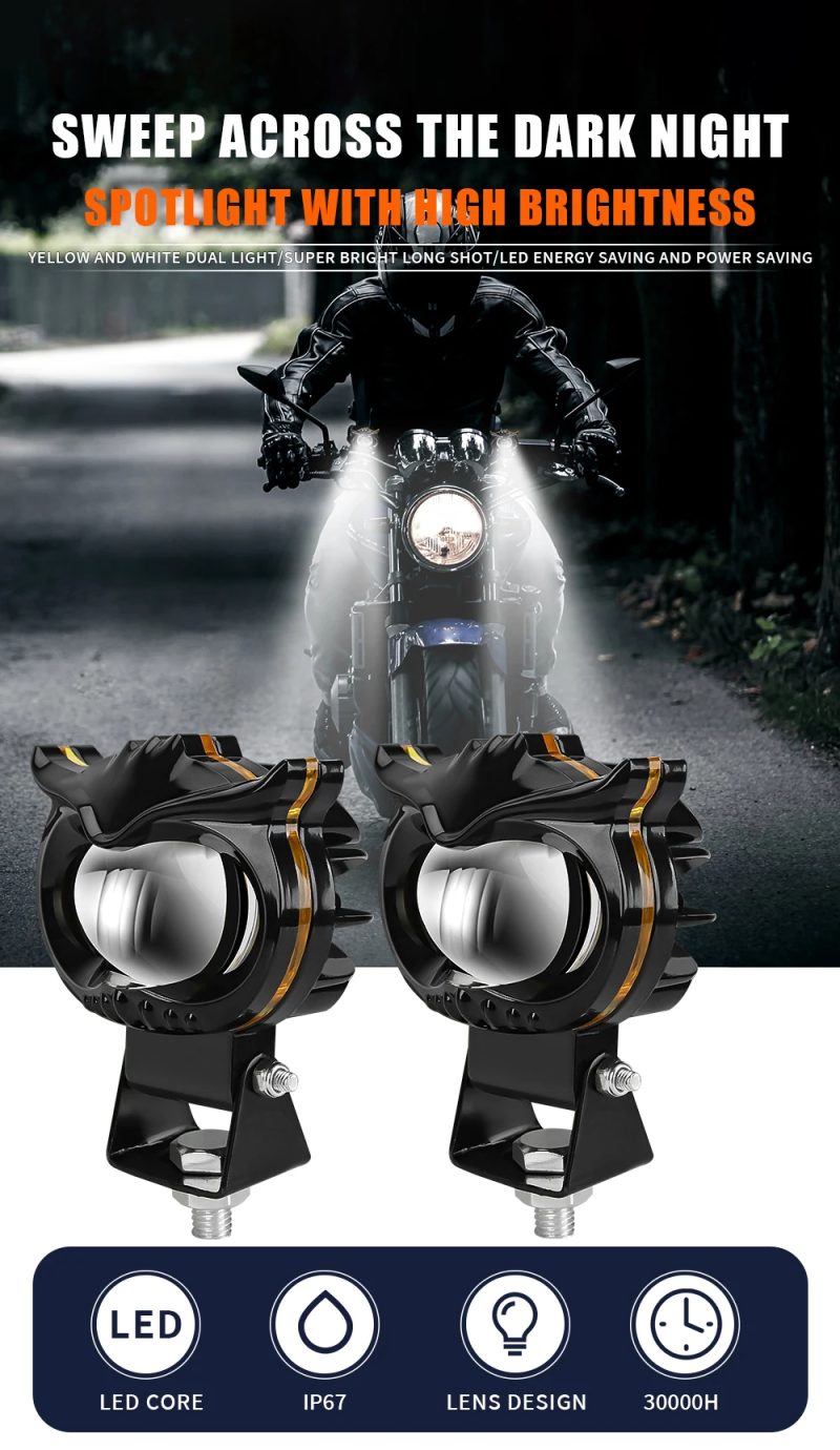 owl-style-motorcycle-led-laser-spotlight-with-dual-color-high-low-beam-06 Owl Style Motorcycle LED Laser Spotlight with Dual Color High Low Beam
