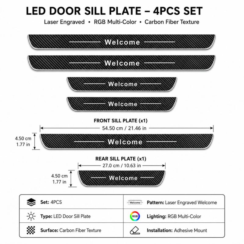 RGB LED Door Sill Plate 4Pcs Set Dimensions