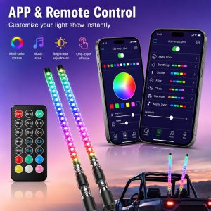 App and remote control graphic for RGB LED whip lights