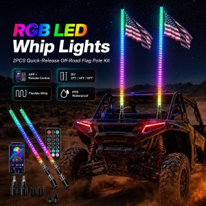 RGB LED whip lights installed as ATV flag pole lights
