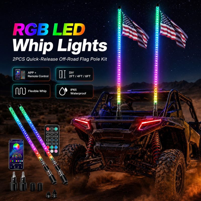 RGB LED Whip Lights ATV Flag Pole Effect