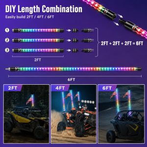 Length combination options graphic for RGB LED whip lights