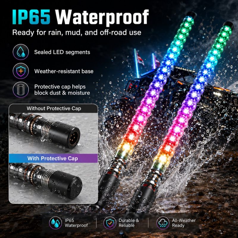 RGB LED Whip Lights Waterproof Detail