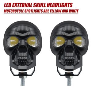 Skull-Shape Dual-Color Motorcycle Auxiliary Spotlight