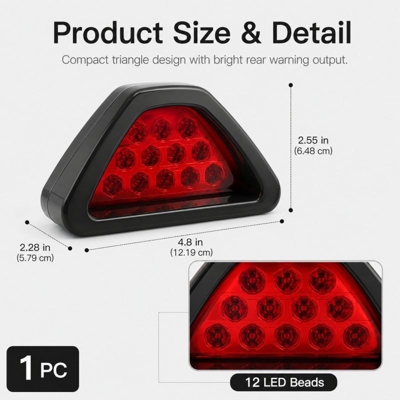 Triangle LED Rear Fog Light Size Detail