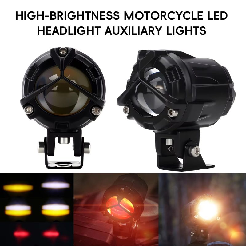 Universal Motorcycle LED Lens Spotlight White / Yellow High Low Beam