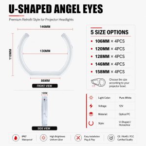 146mm dimension graphic for WH-2867 U-shaped white angel eyes