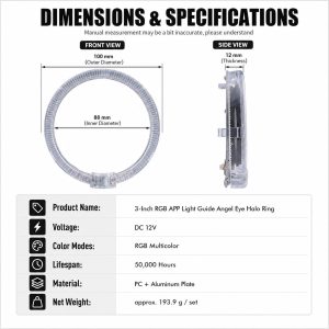 Wh 2902 3 Inch Rgb Light Guide Angel Eye Dimensions Dimension graphic for WH-2902 3 inch RGB light guide angel eye halo ring