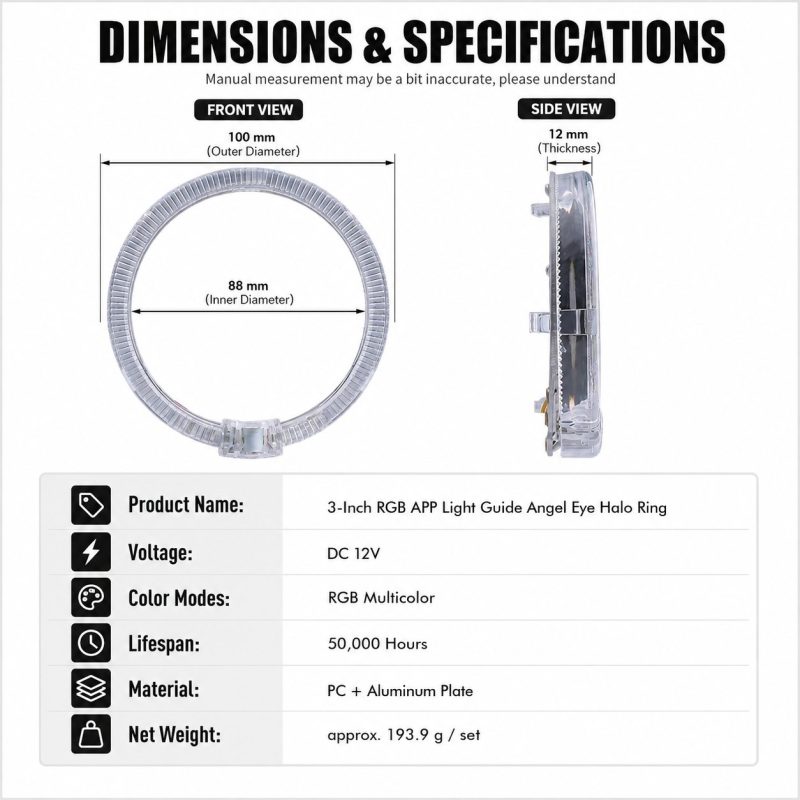 Wh 2902 3 Inch Rgb Light Guide Angel Eye Dimensions Wh 2902 3 Inch RGB Light Guide Angel Eye Dimensions