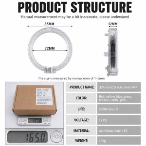 Wh 2902 3 Inch Rgb Light Guide Angel Eye Package Package and product structure graphic for WH-2902 RGB angel eye halo ring