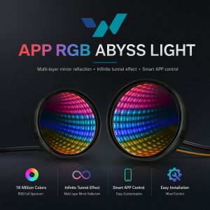 Feature image showing APP RGB abyss light, mirror reflection, and smart app control.